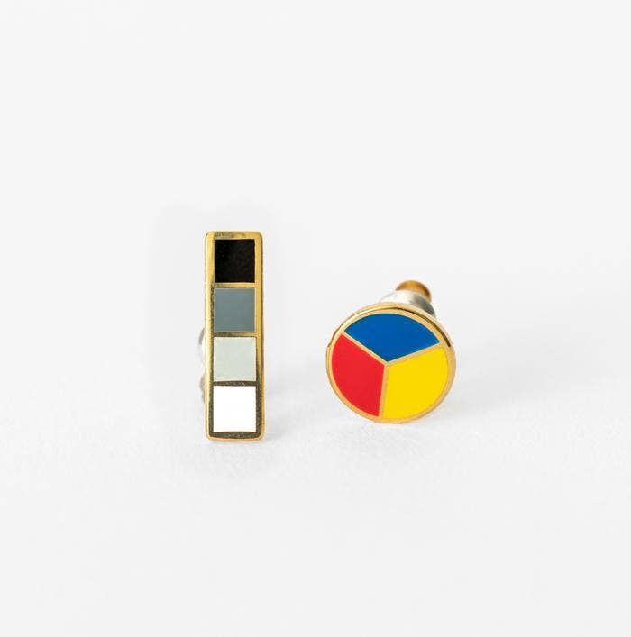 Colorwheel & Grayscale Earrings - Gold Artsy Statement Studs