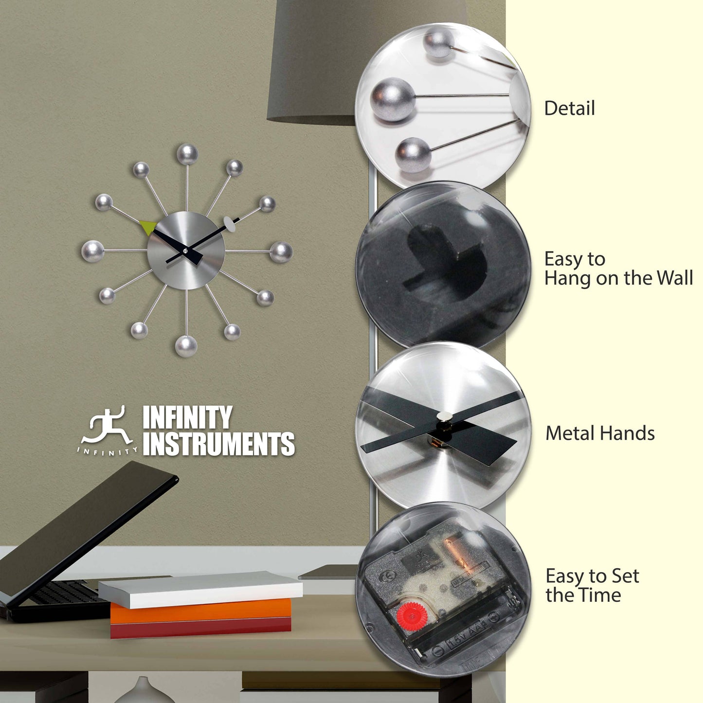 Midcentury/Modern Starburst Silver Wall Clock