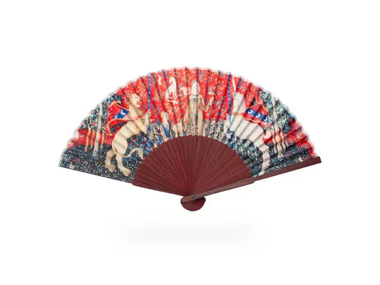 Hand Fan, Bamboo,  Tapestry Lady with the Unicorn