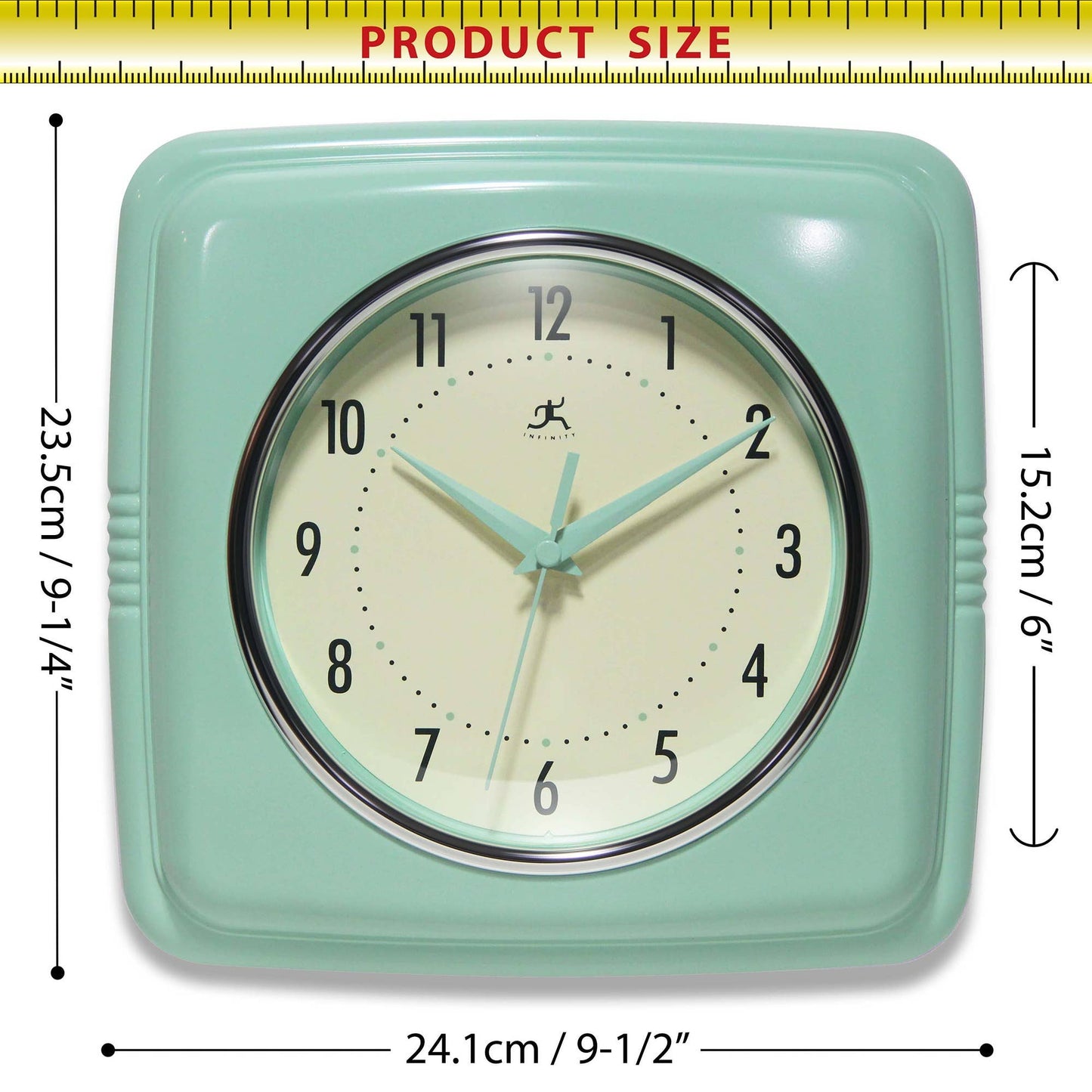 Retro Square Pastel Green Indoor Wall Clock 9.25 Inch