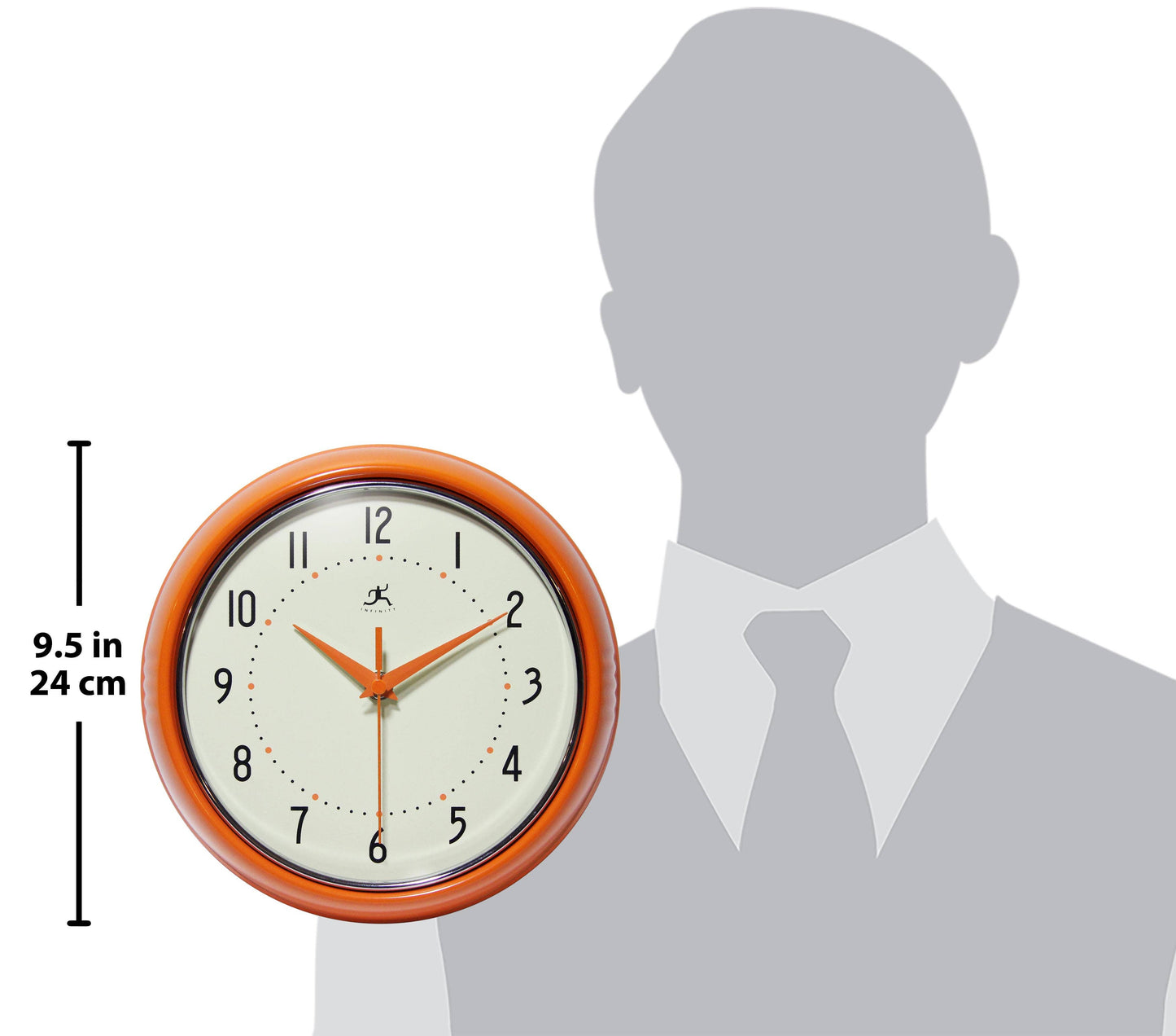 Retro Round Orange Indoor Wall Clock 9.5 Inch