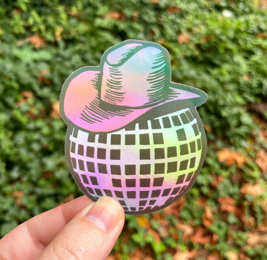 Holo Cowboy Disco Ball Sticker