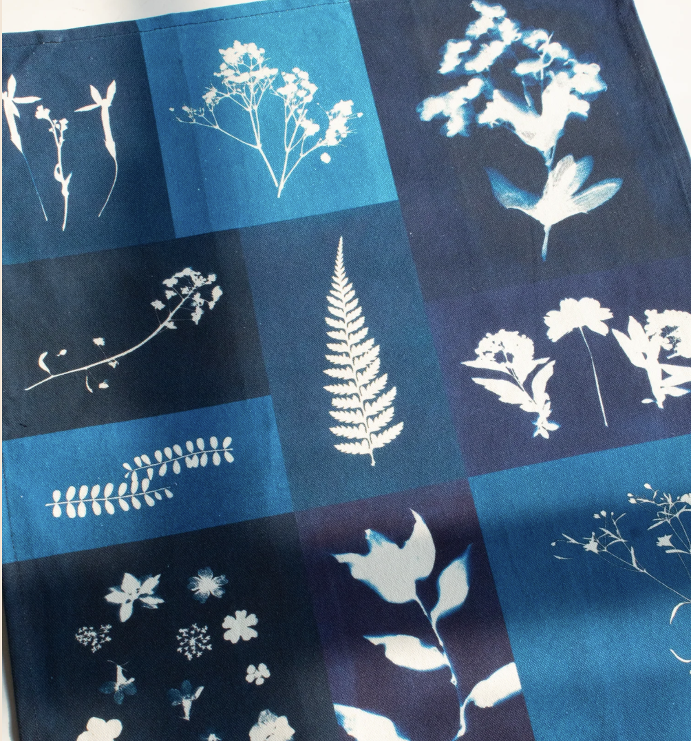 Cyanotype Flower Plant Tea Towel