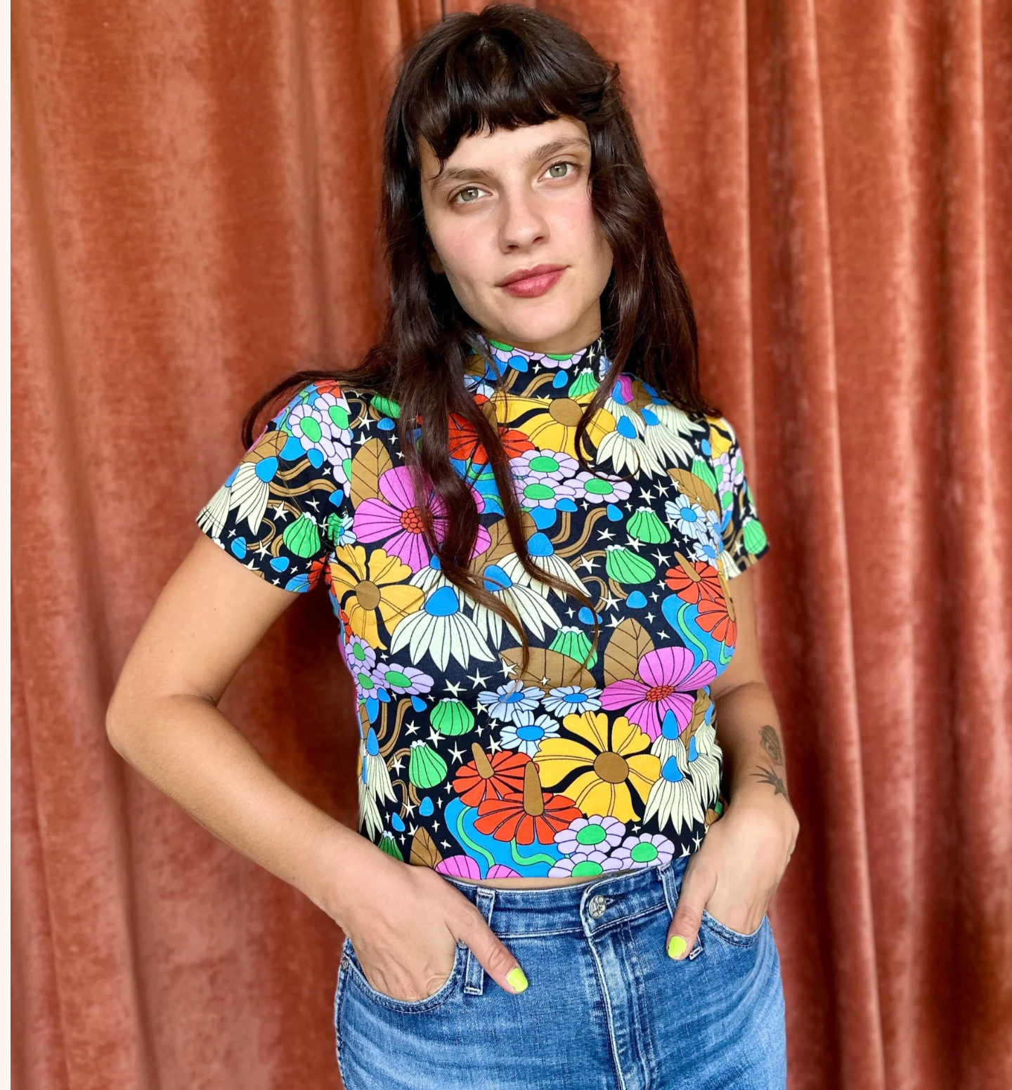 Mock Neck Cosmic Floral