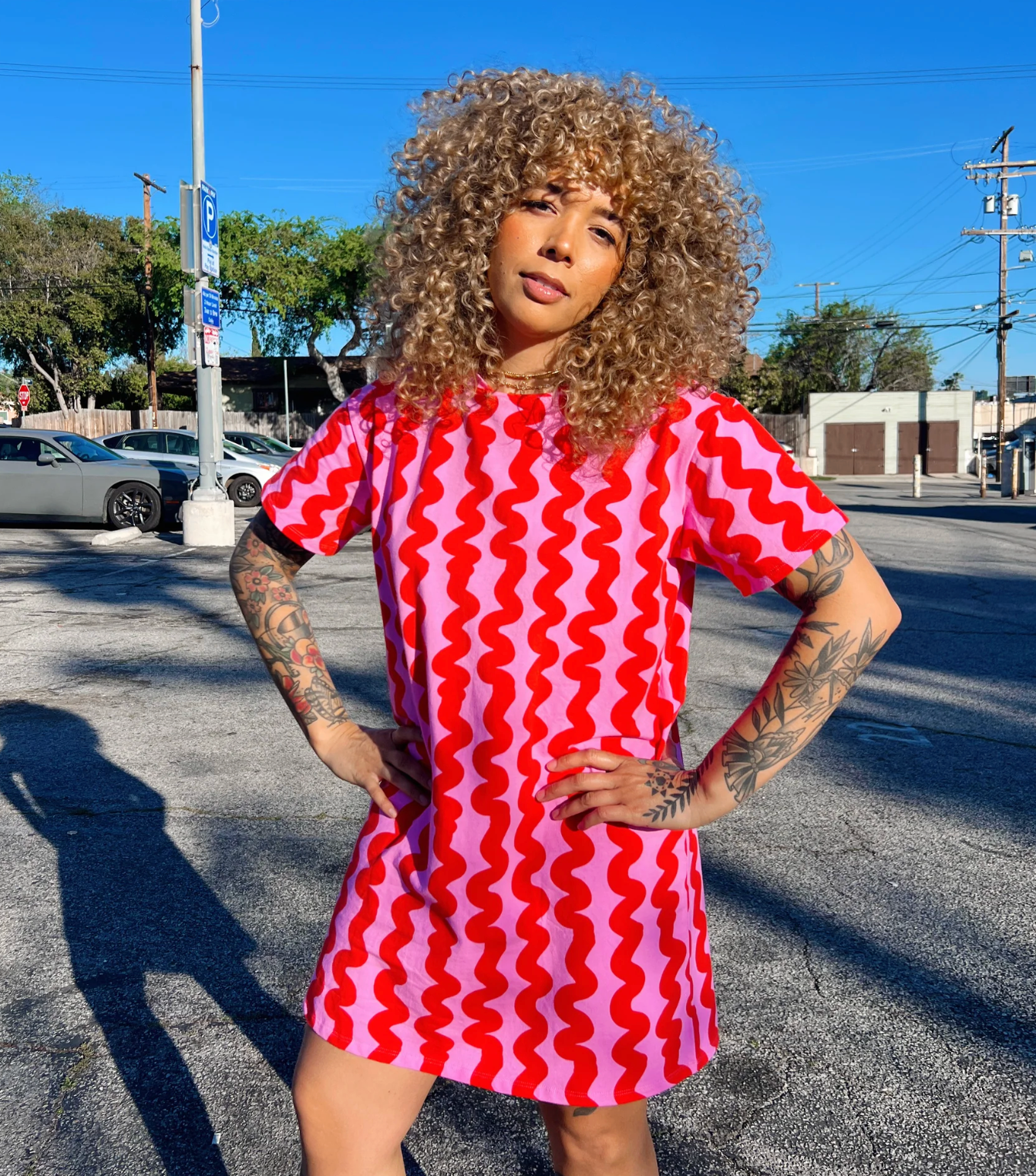 Tee Dress Pink Squiggle