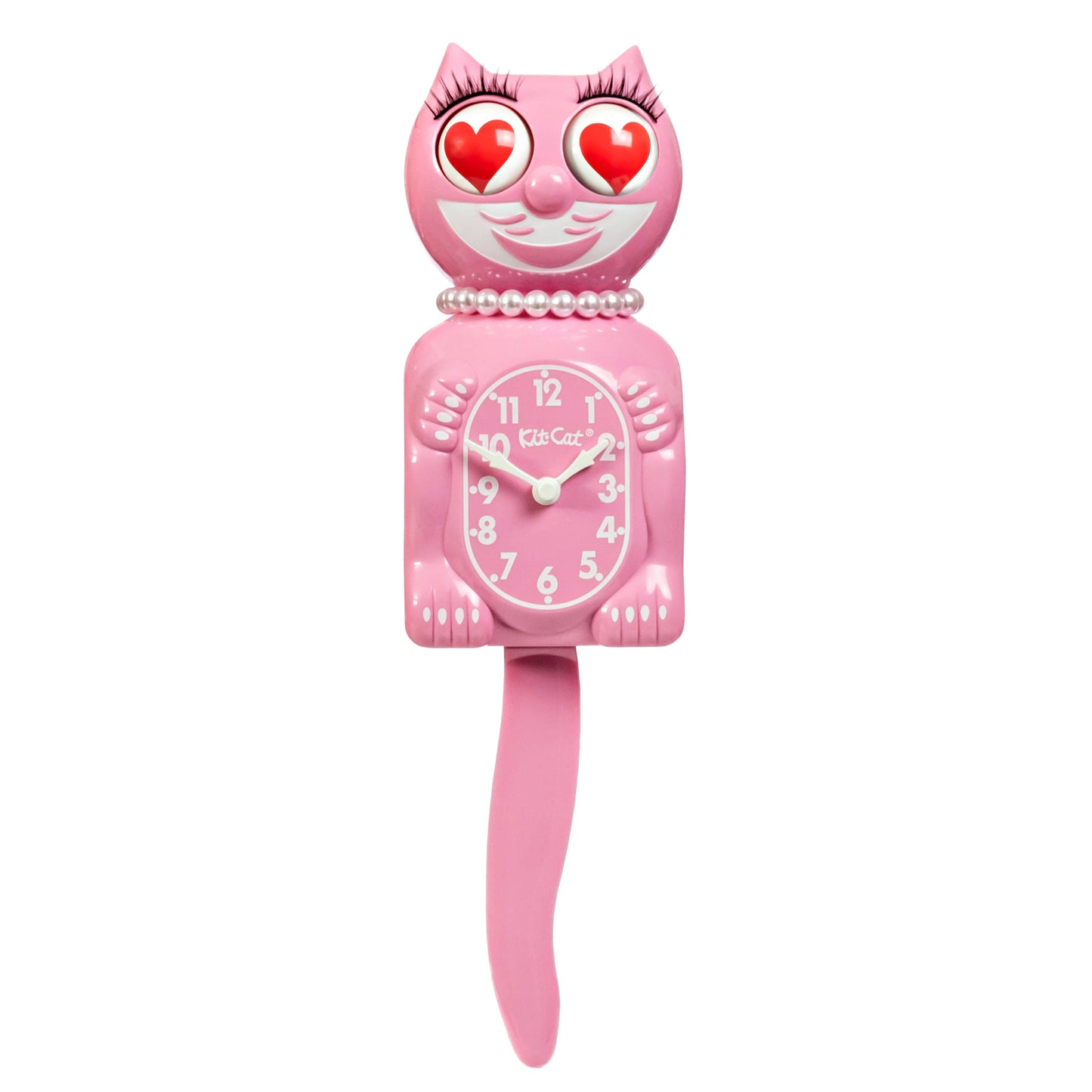 Pink Satin Lady Kit-Cat Klock - Heart Eyes