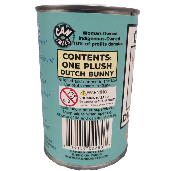 Canned Dutch Bunny| Farm Animal Plush w/Jokes | Unique Gift
