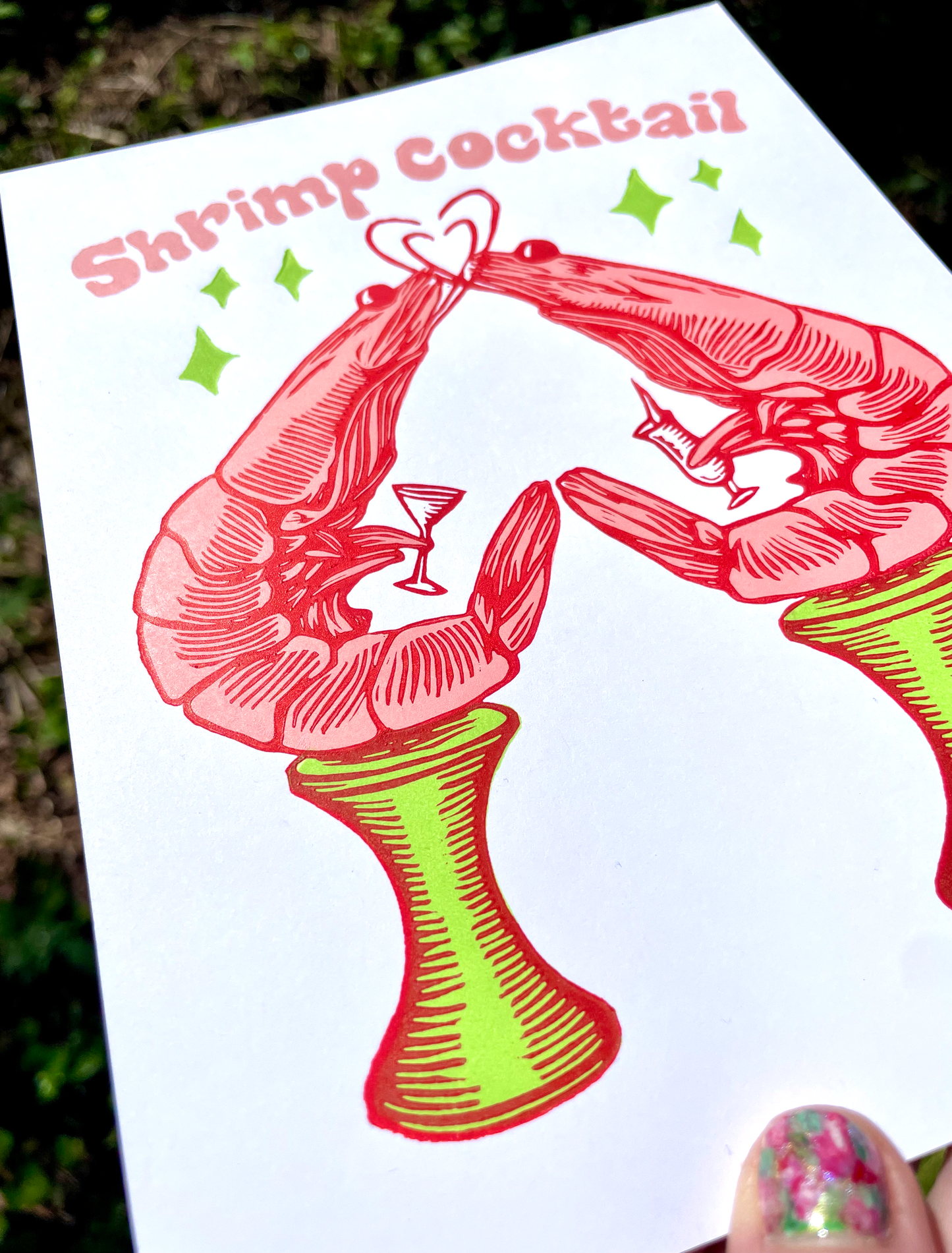 Shrimp Cocktail Linocut Print