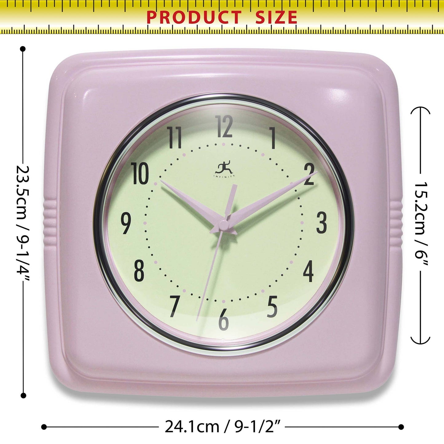 Retro Square Pastel Pink Indoor Wall Clock 9.25 Inch