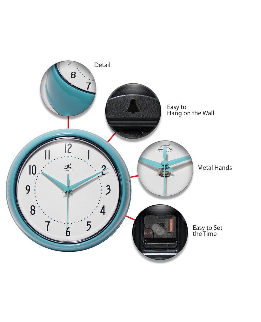 Retro Round Turquoise Indoor Wall Clock