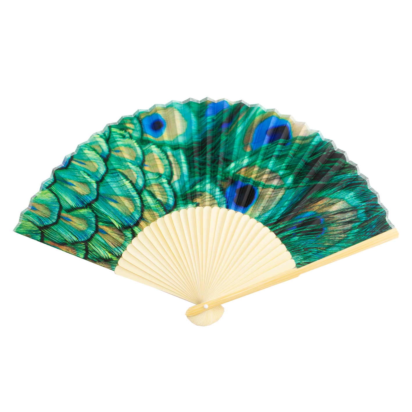 Hand Fan, Bamboo, Peacock feathers