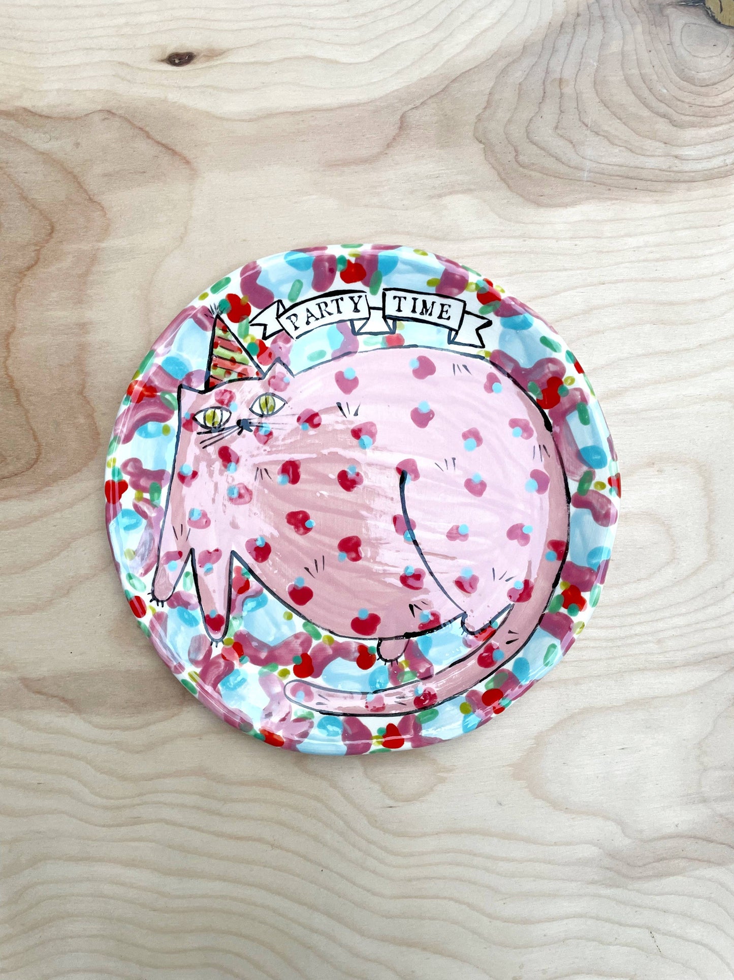 Birthday Party Time Cat Plate