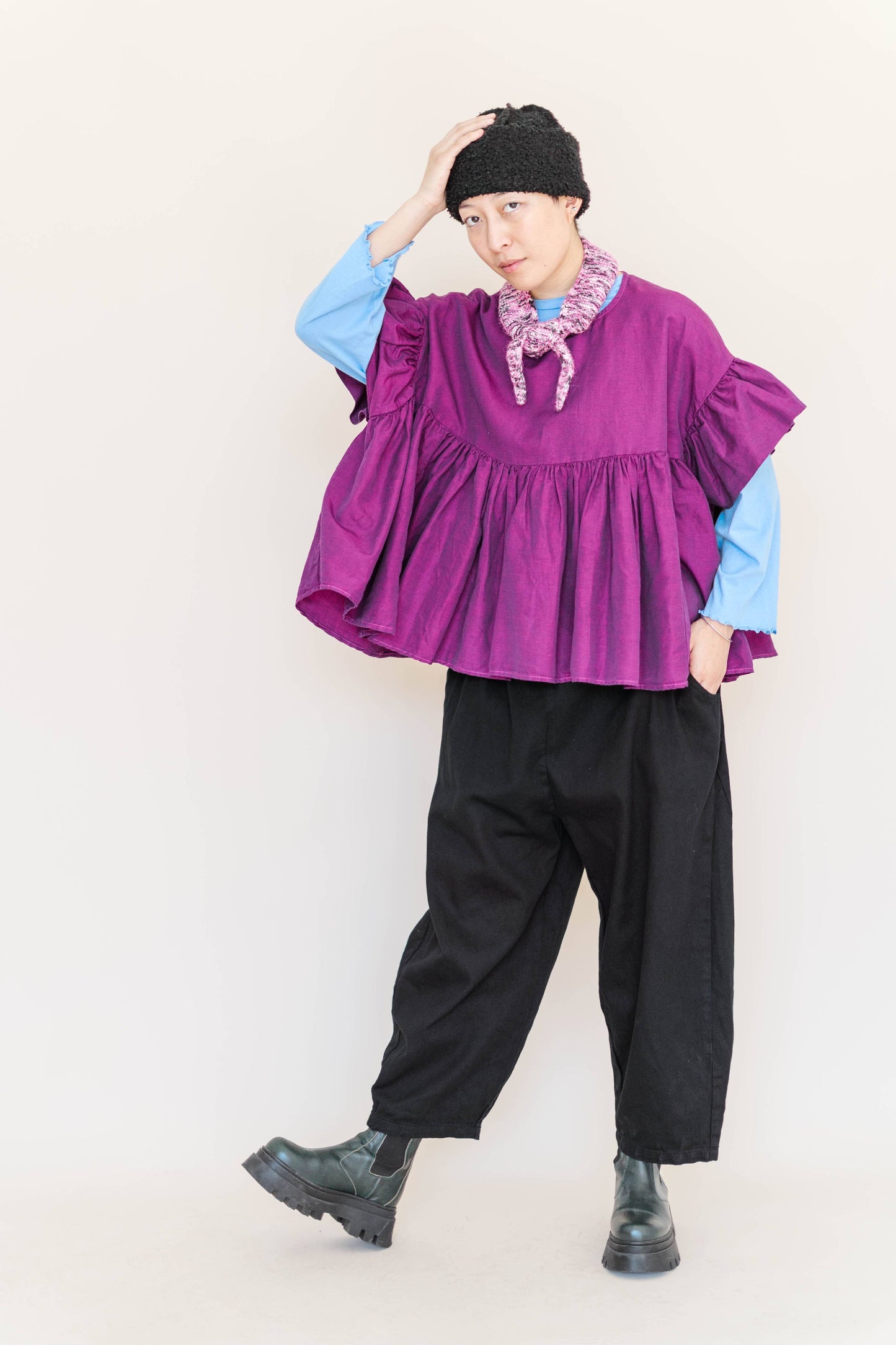 Size Inclusive Plus Size Purple Gathered Ruffle Blouse