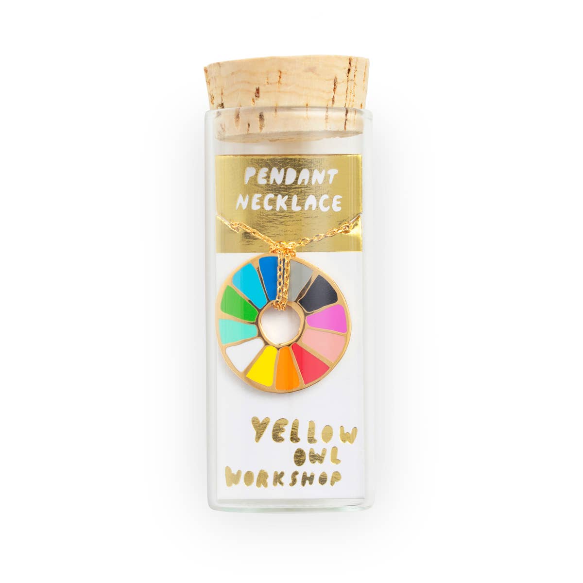 Color Wheel Pendant Necklace - Gold Colorful Jewelry