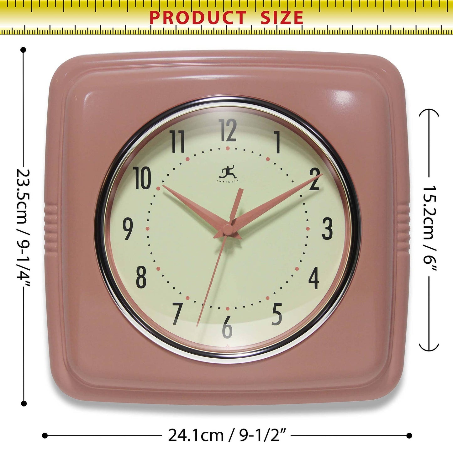 Retro Square Terracotta Indoor Wall Clock 9.25 Inch