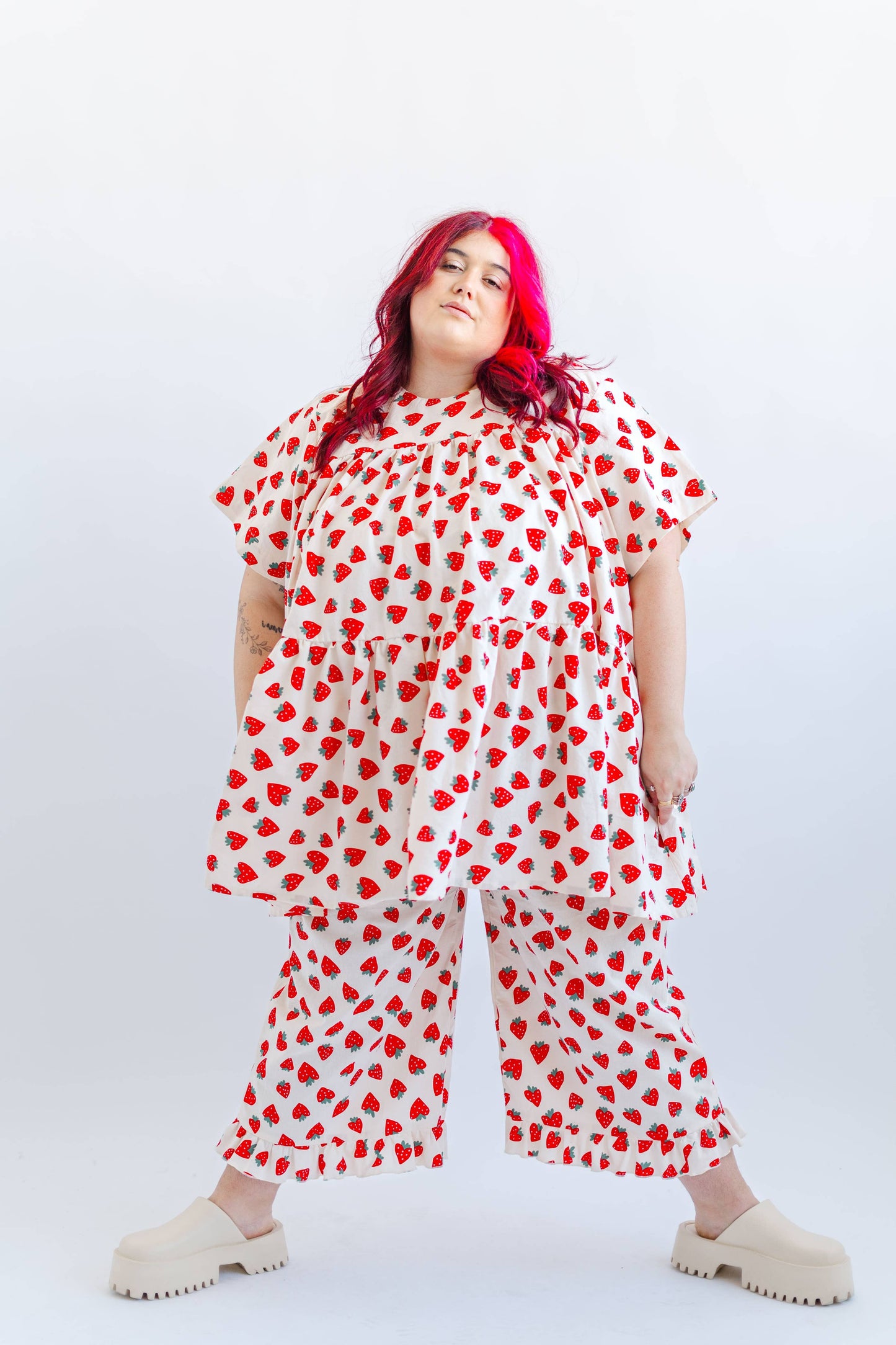 Size Inclusive Plus Size Strawberry Print Tiered Mini Dress