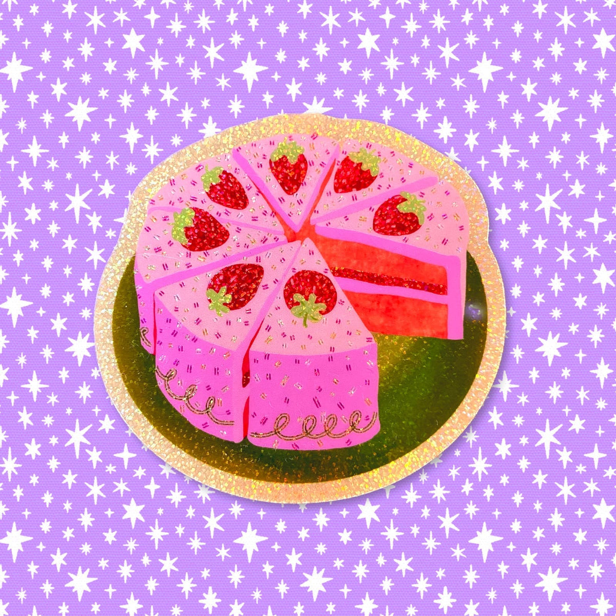 Strawberry Cake Glitter Sticker