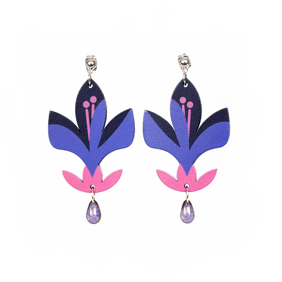 Dramatic Dangle Wood Post Earrings