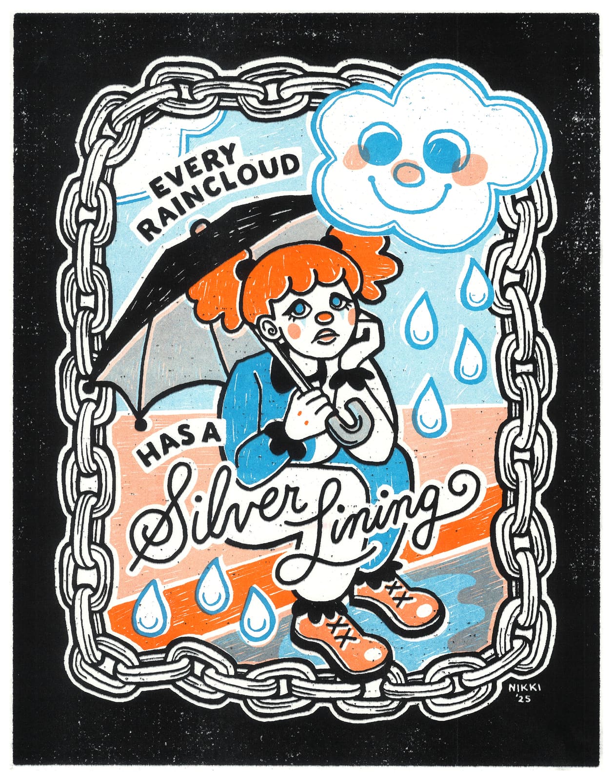 "Every Raincloud has a Silver Lining" Risograph Print