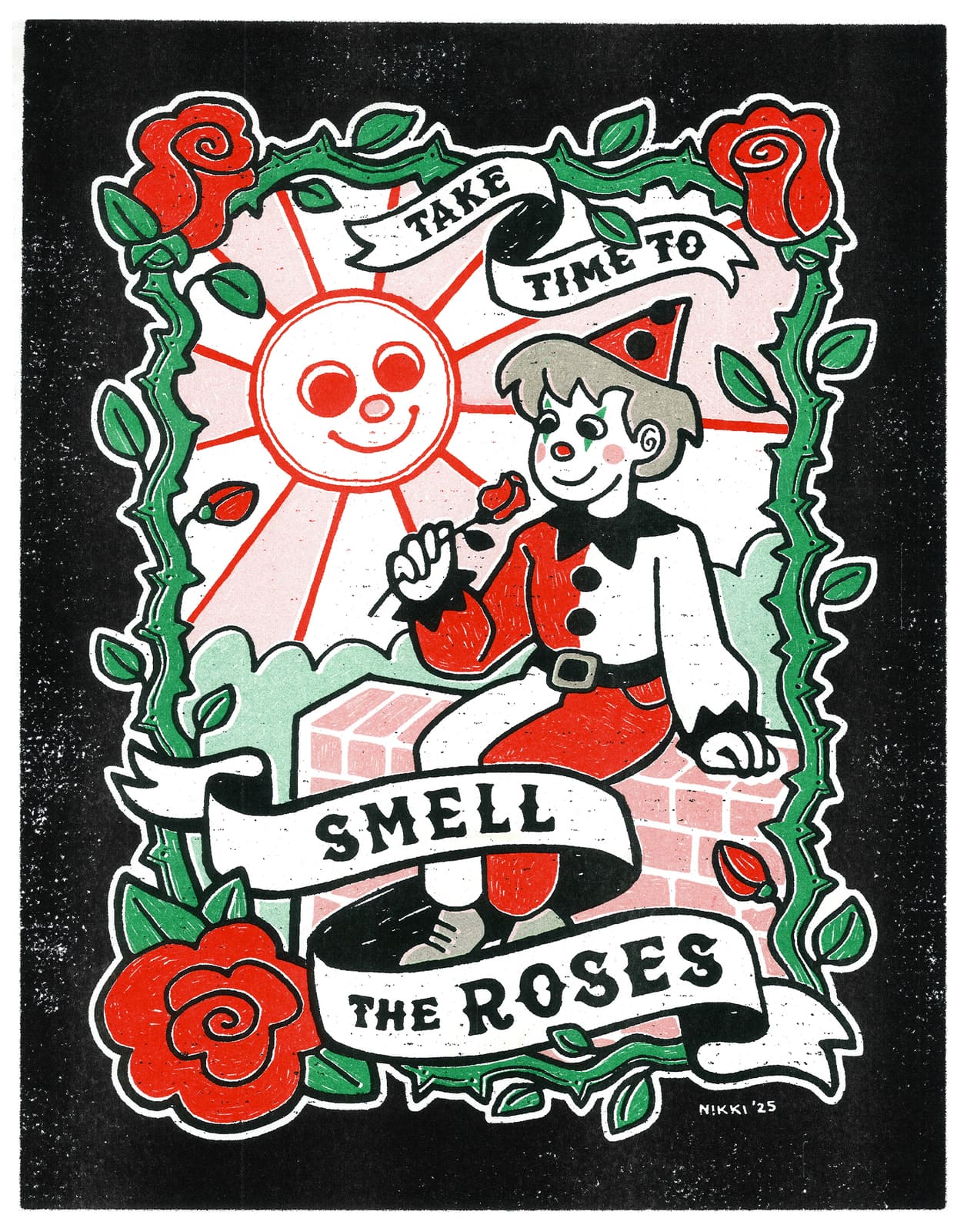 "Take Time to Smell the Roses" Risograph Print