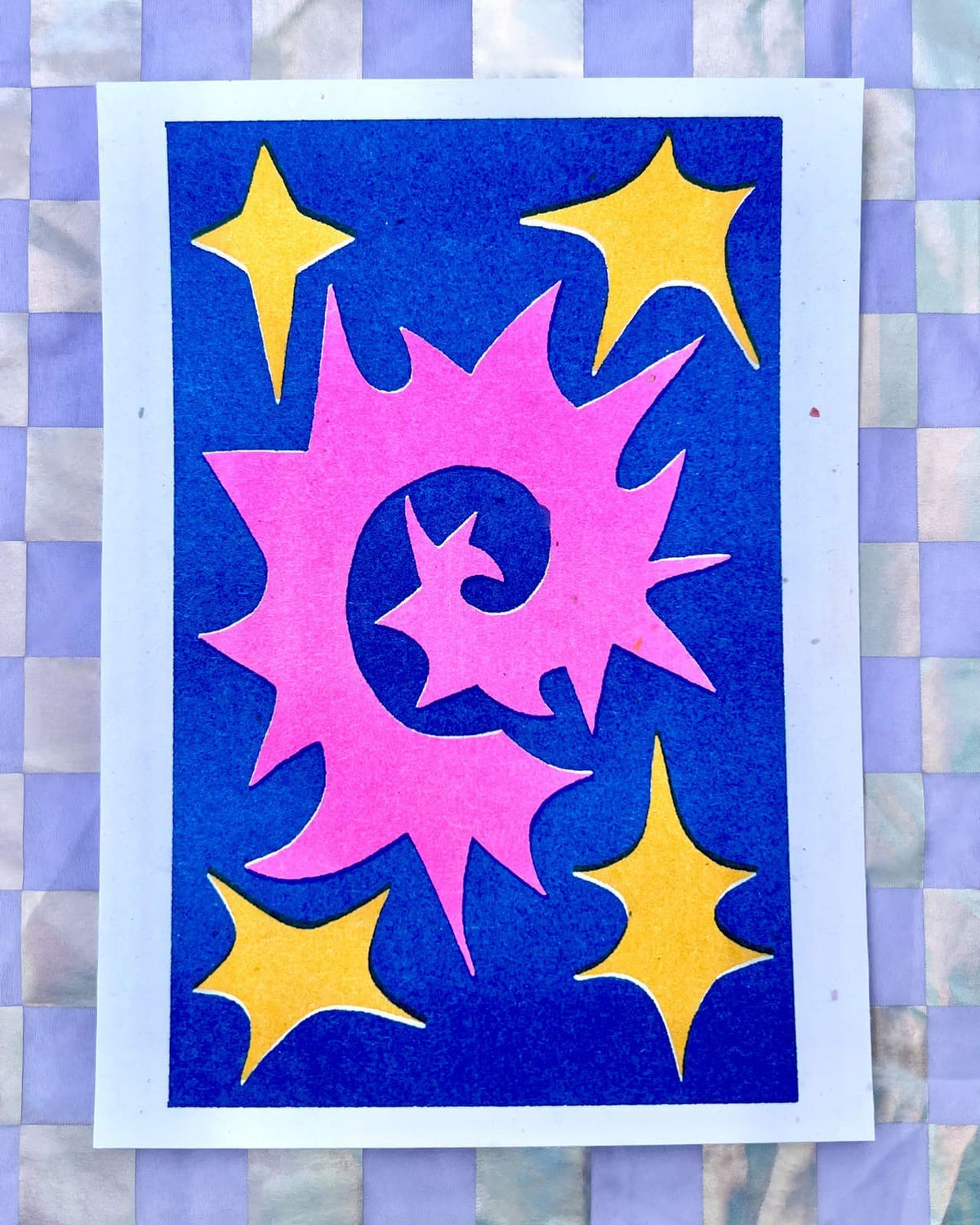 Spiral with Blue Background Riso Print