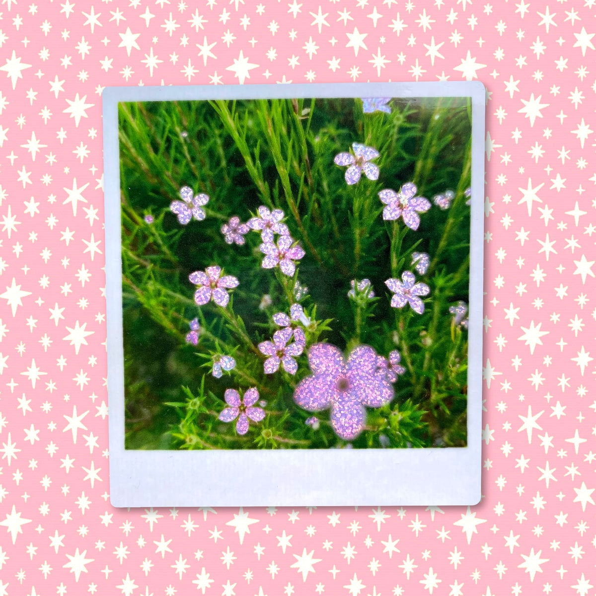 Flower Polaroid Glitter Sticker