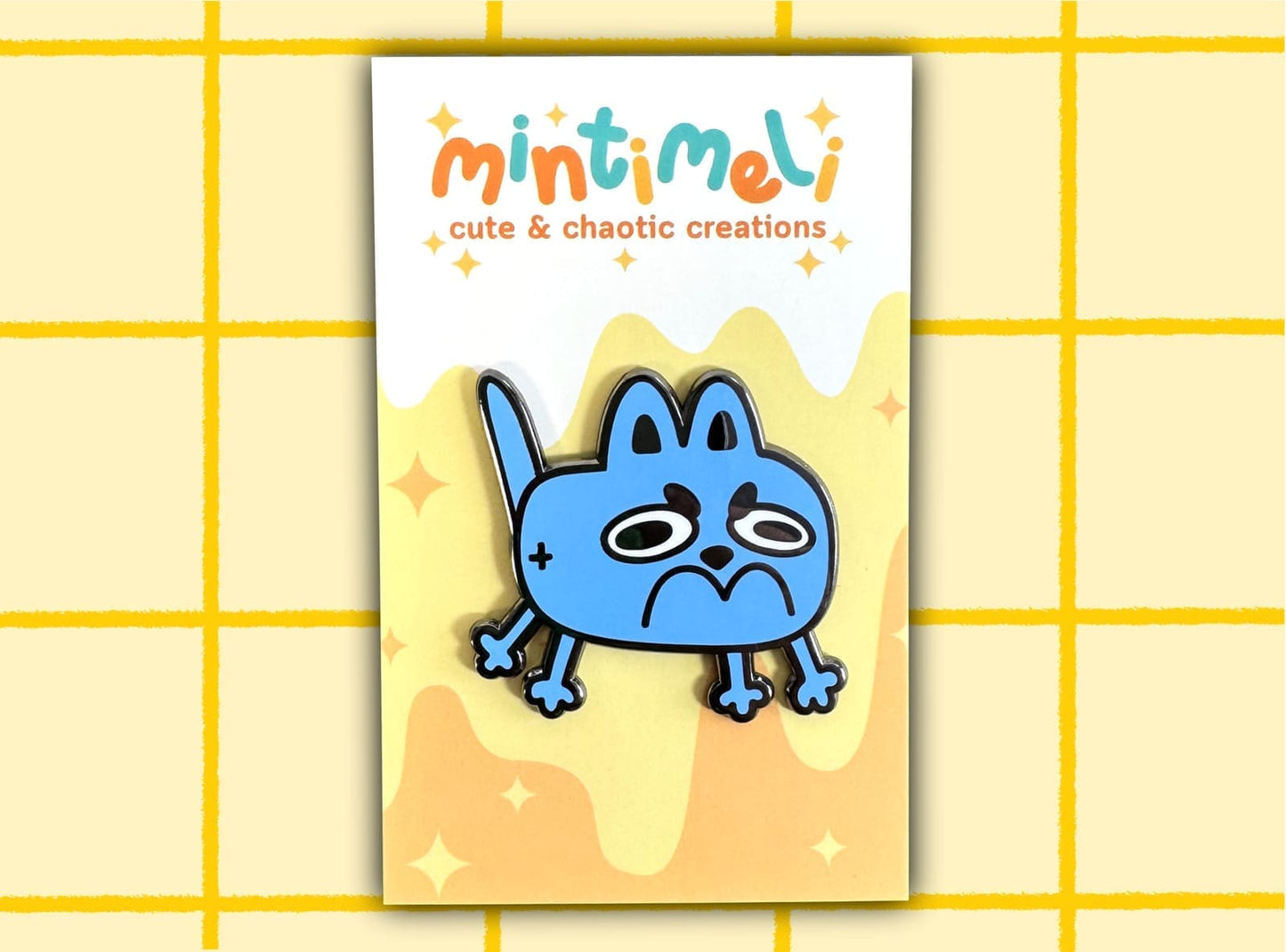 Angry Blue Cat Enamel Pin