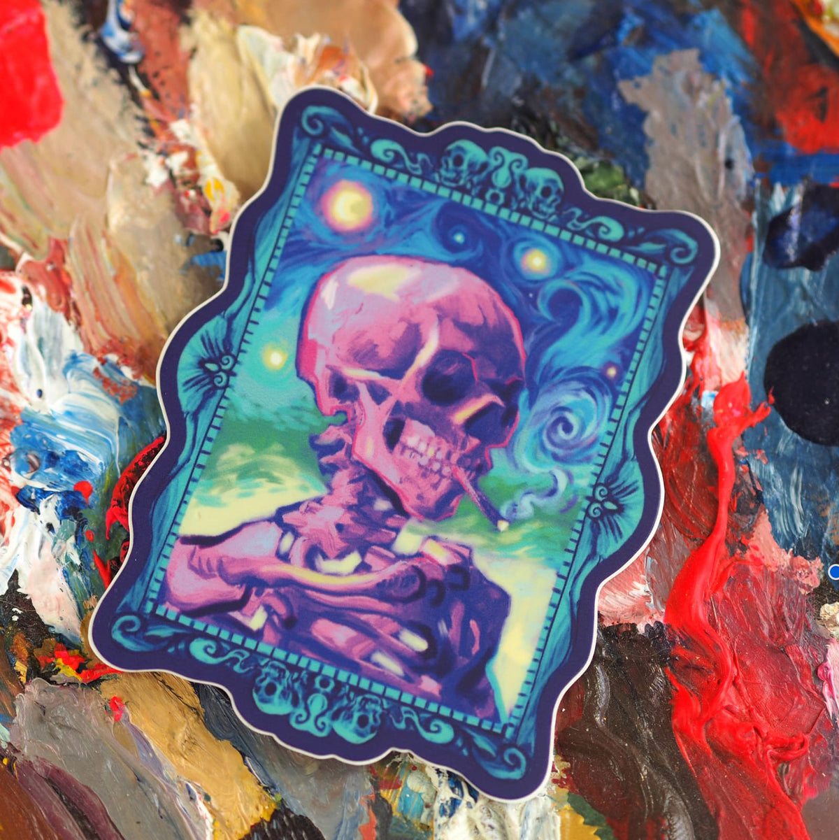 Colorful Smoking Skull Sticker