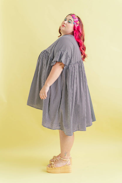 Size Inclusive Plus Size Ruffle Mini Dress Black Gingham
