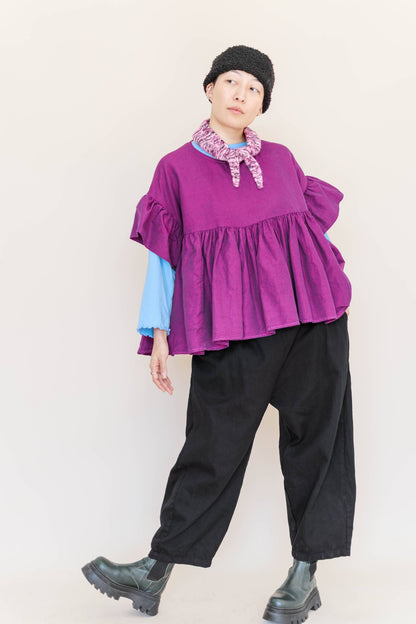 Size Inclusive Plus Size Purple Gathered Ruffle Blouse