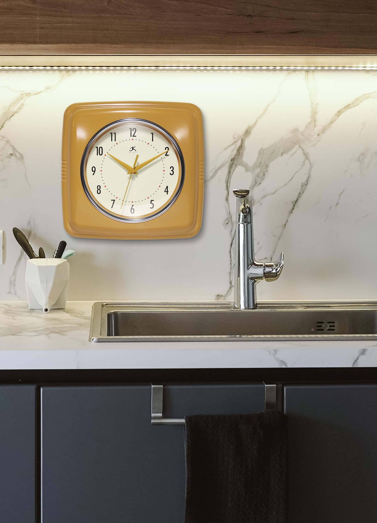 Retro Square Saffron Indoor Wall Clock 9.25 Inch