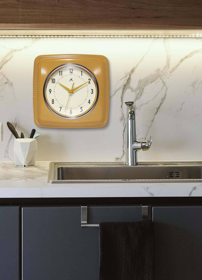 Retro Square Saffron Indoor Wall Clock 9.25 Inch