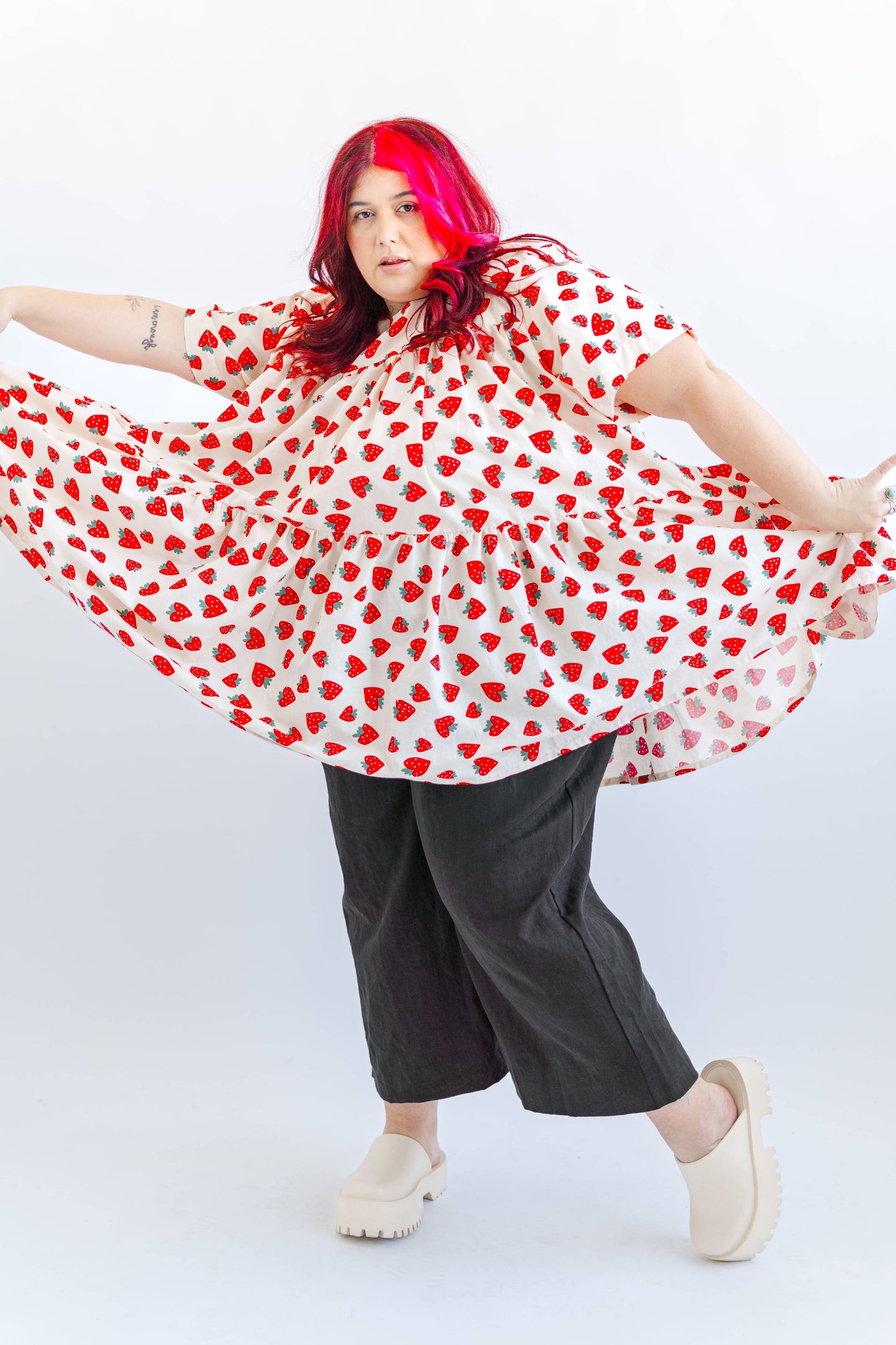 Size Inclusive Plus Size Strawberry Print Tiered Mini Dress