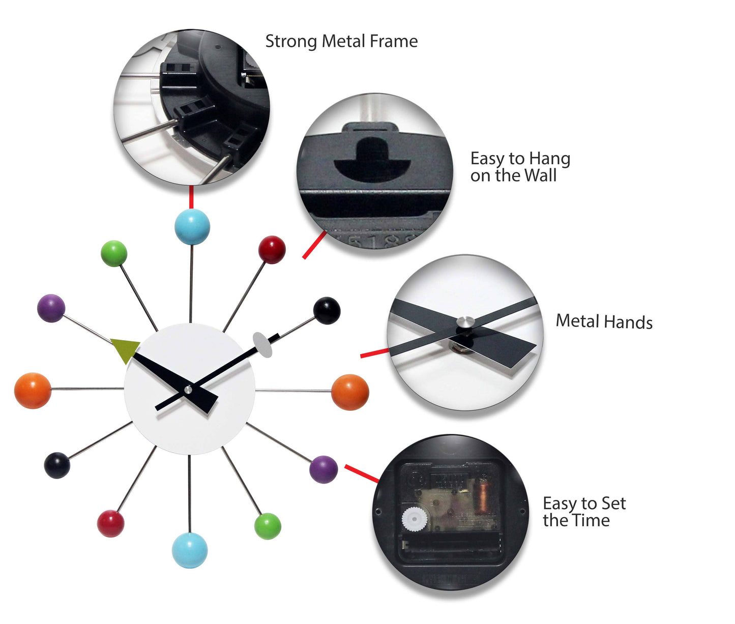 Orb Spoke Multi-Color Indoor Wall Clock