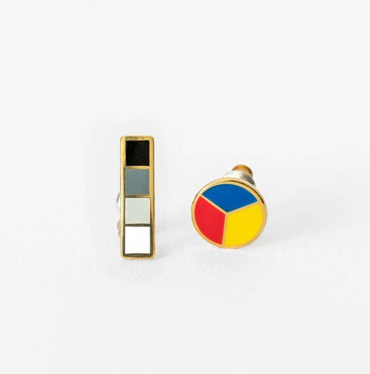 Colorwheel & Grayscale Earrings - Gold Artsy Statement Studs
