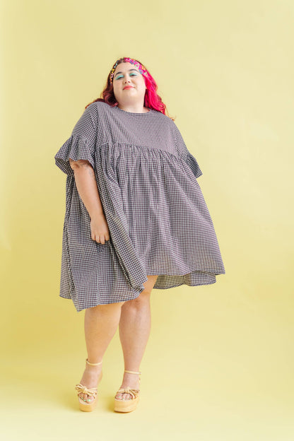 Size Inclusive Plus Size Ruffle Mini Dress Black Gingham