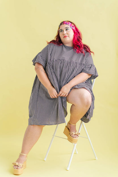 Size Inclusive Plus Size Ruffle Mini Dress Black Gingham