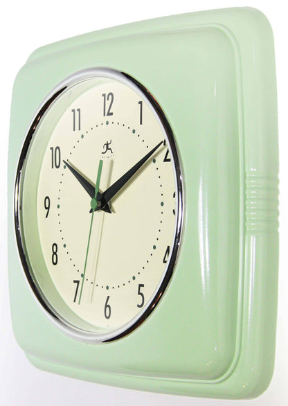 Retro Square Green Indoor Wall Clock 9.25 Inch