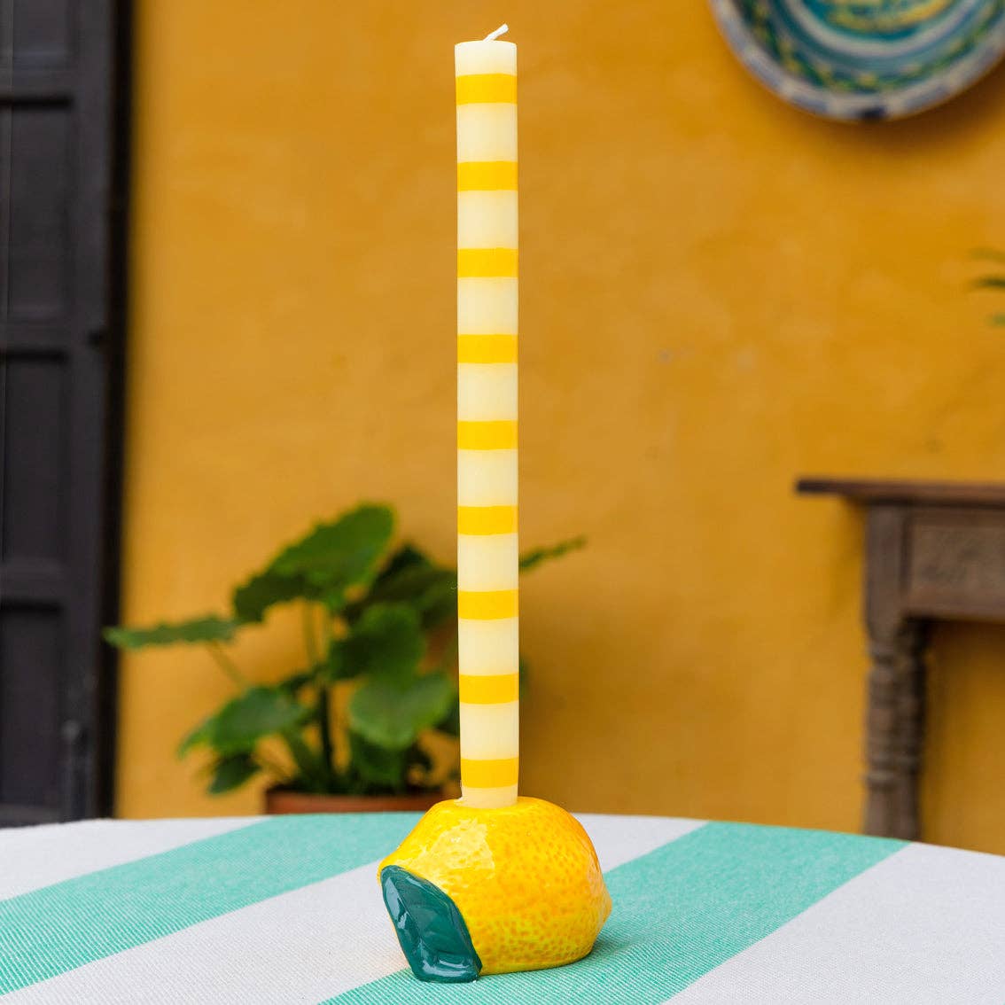 Yellow Stripe Dinner Candles