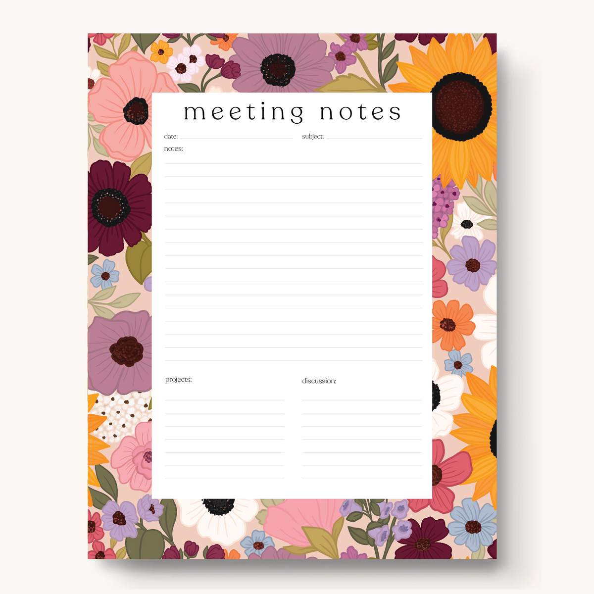 Floral Meeting Notes Notepad