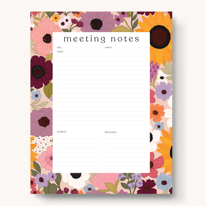 Floral Meeting Notes Notepad