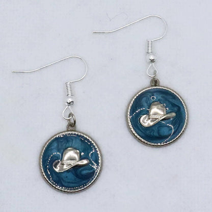 Vintage Teal Cowboy Hat Earrings