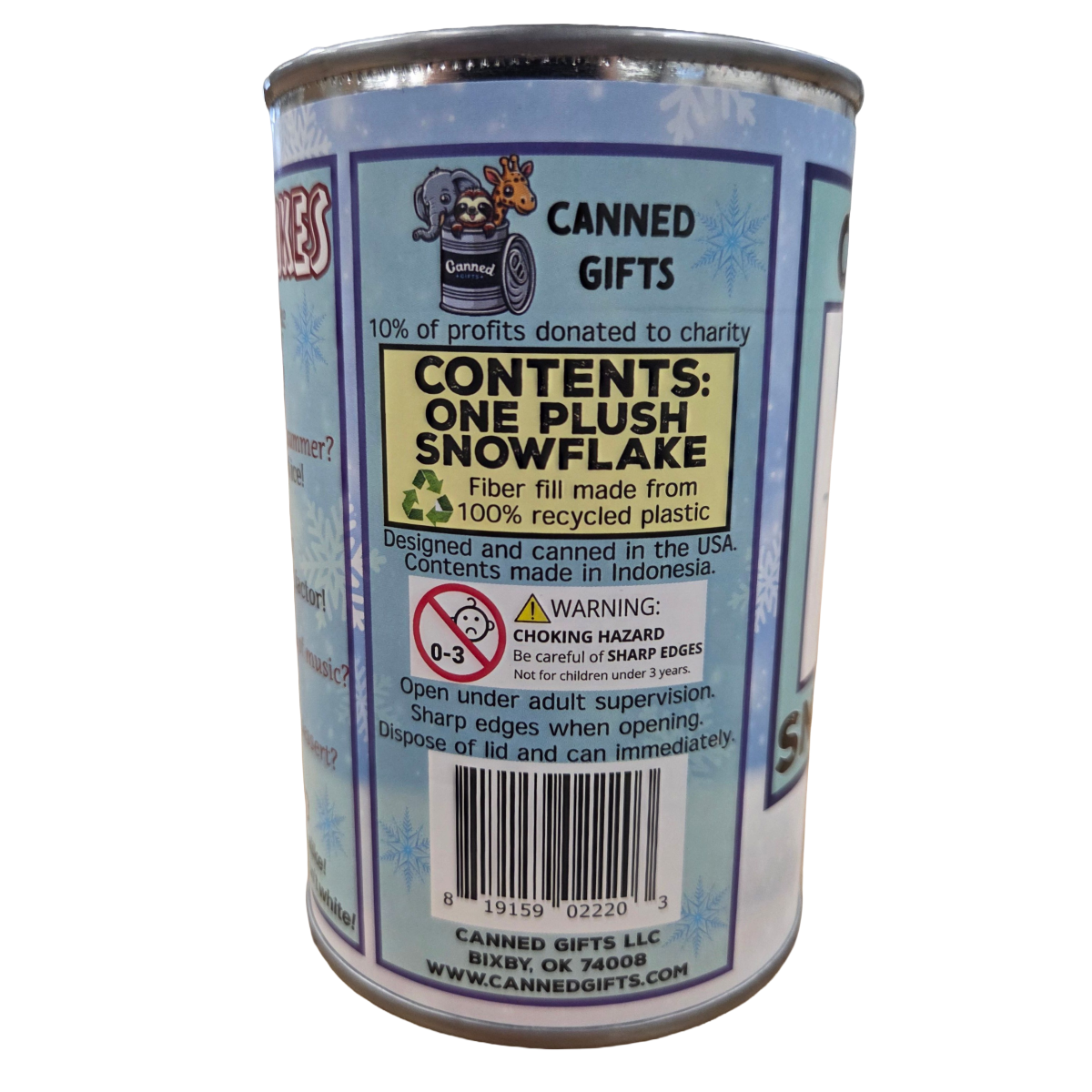 Canned Snowflake - Christmas Plush in Can w/Jokes