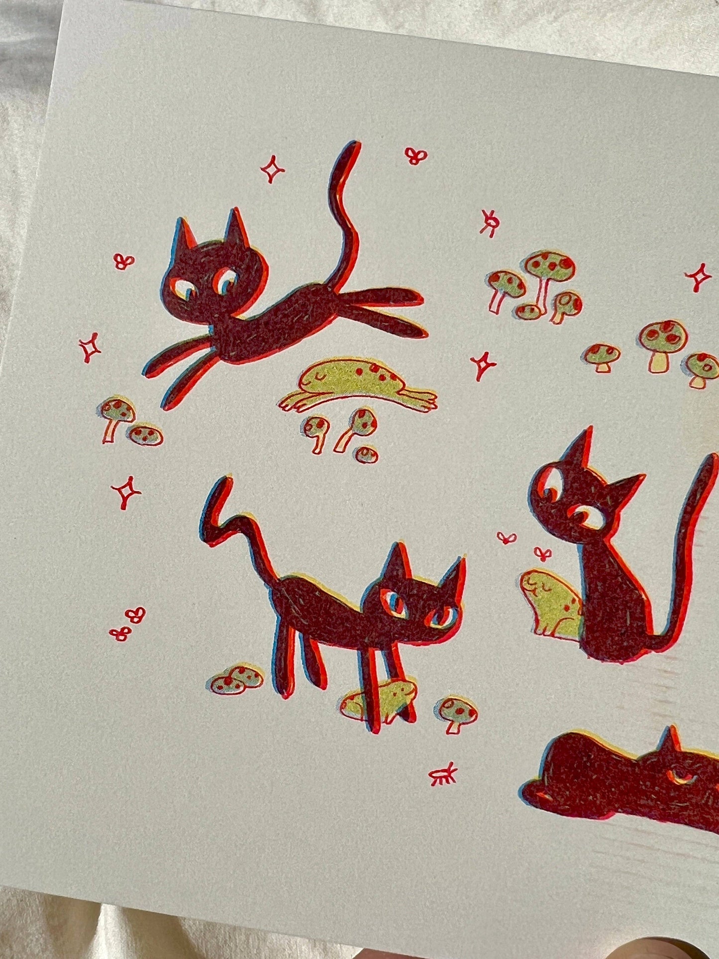 Little Black Cats Riso Print