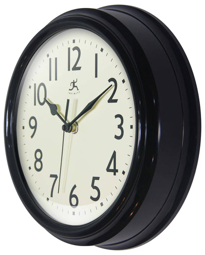Midcentury/Modern Round Black Wall Clock 9.5 Inch