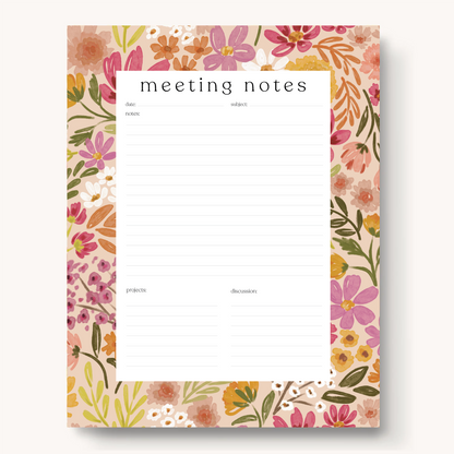 Floral Meeting Notes Notepad