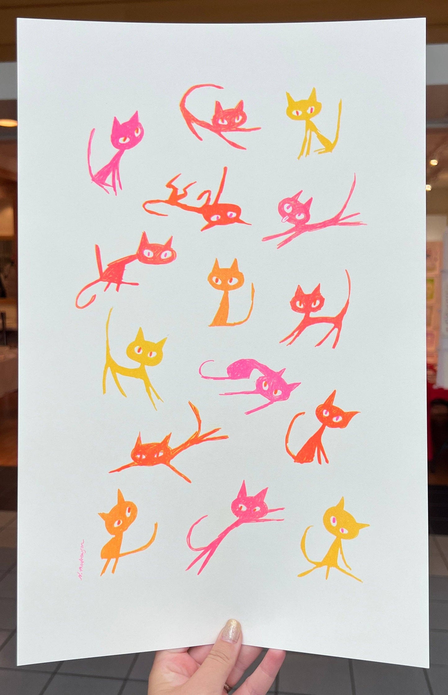 Pink Cats Large Riso Print