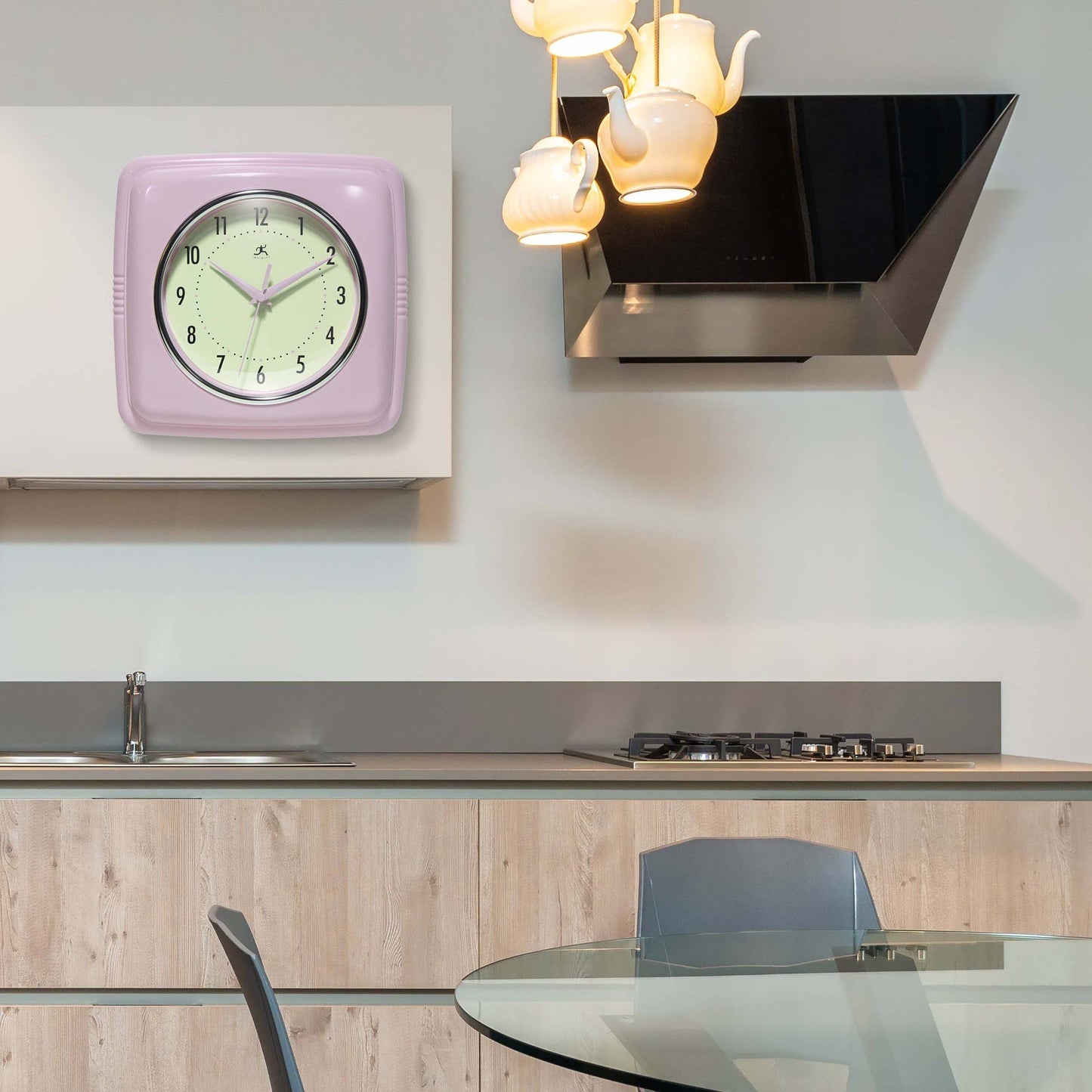 Retro Square Pastel Pink Indoor Wall Clock 9.25 Inch