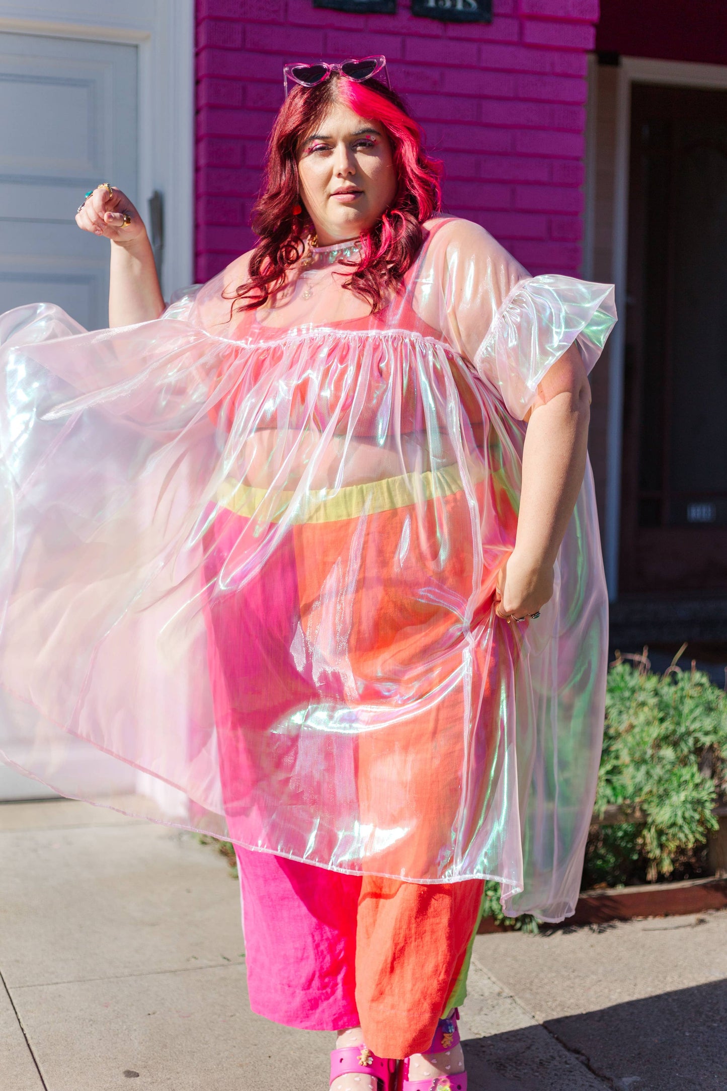 Size Inclusive Plus Size Ruffle Maxi Dress Sheer Pink