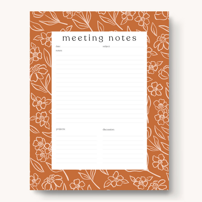Floral Meeting Notes Notepad